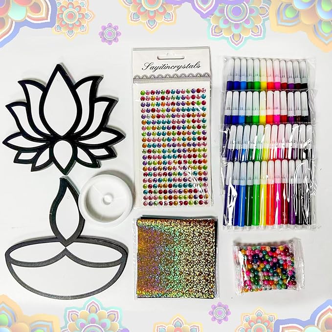 Cinrobiye 24 Set Happy Diwali Craft Kits Diwali Party Favors Foil Art DIY Lotus Flower Hanging Ornaments Festival of Lights Deepavali Paint Craft for Indian Temple Sunday Classroom Activity Supplies