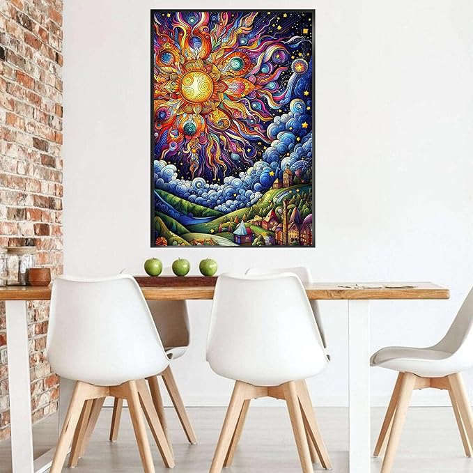 500-piece The Dreamy Colors of The Sun and The Town Adult Wooden Puzzle, Intellectual Challenge, Stress-Relieving Puzzle, Relaxing Family Activity, Decoration, Size: 20.5 x 15 in