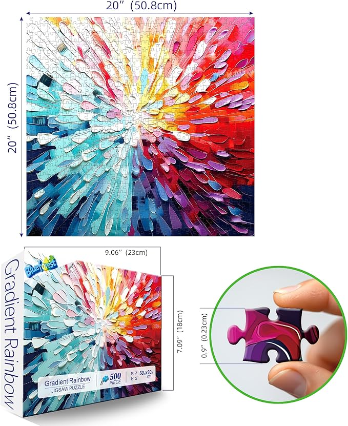 500 Piece Jigsaw Puzzle for Adults Colorful Abstract Art Rainbow Burst Pattern Challenging Puzzle Game 20x20 Inch Finished Size Great Gift for Puzzle Lovers