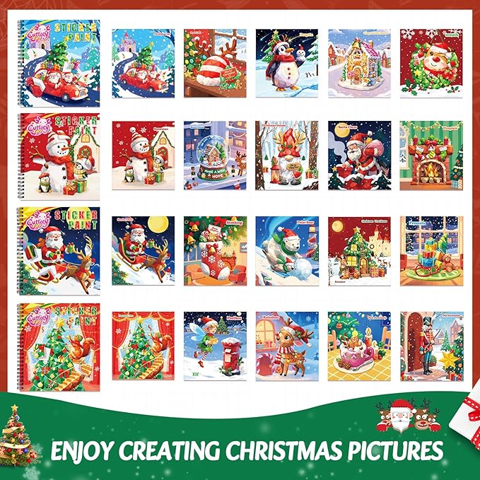CutteeyFyry 4PCS Paint by Number Sticker Book - Christmas Crafts & Acitivity Puzzles Book for Kids Ages 4-10, Travel Toys for Road Trip & Airplane,Perfect Christmas Gifts & Basket Stuffers for Kids