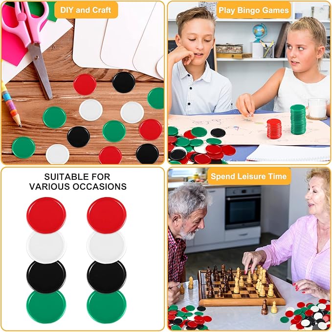 Coopay 1 1/2 Inches Plastic Poker Chips Learning Counters Disks Bingo Chip Counting Discs Markers for Math Practice and Poker Card Game Tokens, Teaching Rewards, 200 Pieces (Red, Green, White, Black)