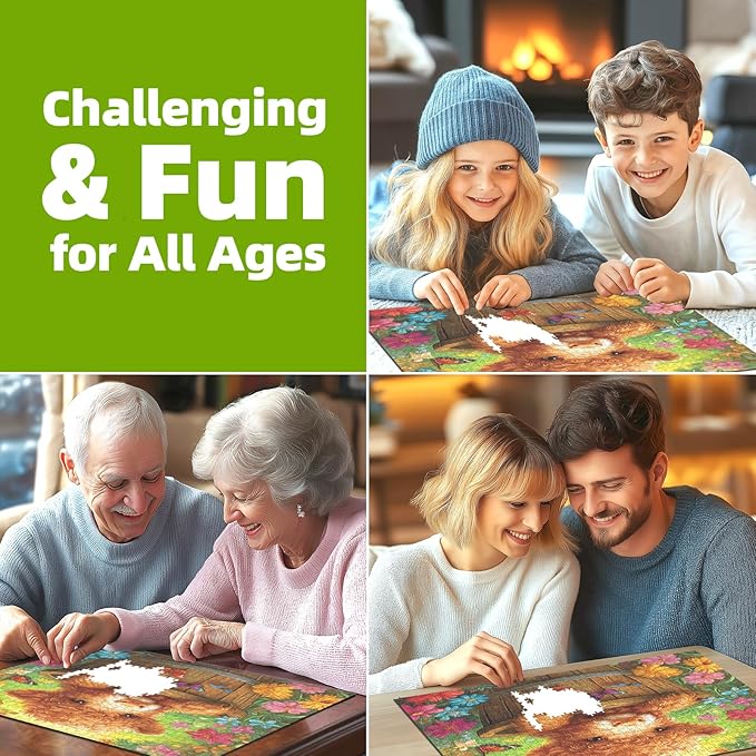 Highland Cow Puzzles for Adults 500 Pieces, Cute Animal Butterfly Flowers 500 Piece Puzzles for Adults, Difficult Challenging Unique Funny Family Jigsaw Puzzle, 20x20 Inch