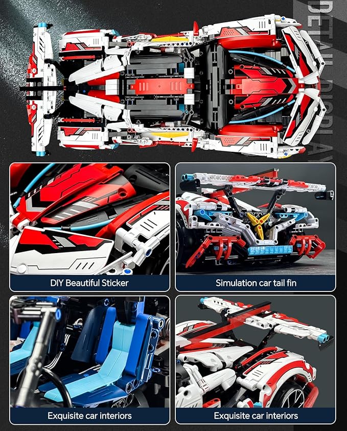 1:10 Race Car MOC Building Kit and Engineering Toy, Adult Collectible Sports Car Technology Car Building Kit, Remote Control Scale Sports Car Model for Adults Men Teens(2277 Pcs)