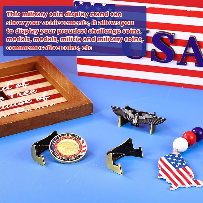 4 Pcs 1.69 Inch Metal Challenge Coin Display Stand Military Coin Holder Medallion Token Holder for Veterans Collectors Fits 2 Inches and up Coins Pocket Watches Medals (Bronze)