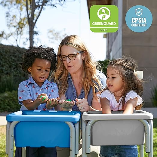 ECR4Kids 2-Station Sand and Water Adjustable Play Table, Sensory Bins, Grey/French Blue