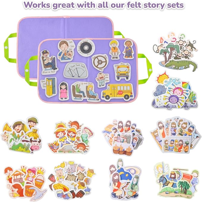 CHEFAN 2 Pack Felt Board for Kids, Portable Travel Storyboard, Preschool Activity Play Kits, Board Only, Blue&Purple