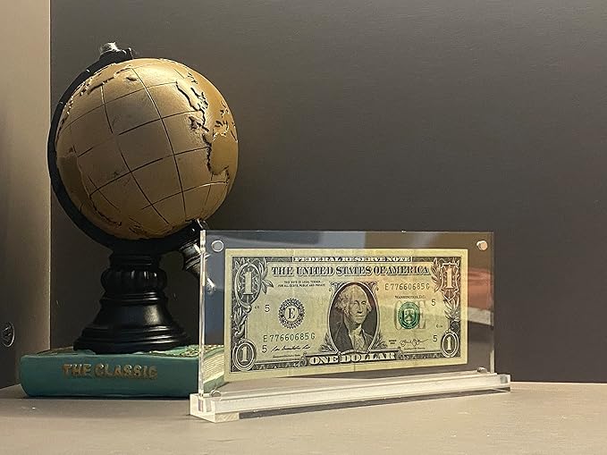 IEEK Acrylic Dollar Bill Frame Currency Holder Clear Paper Money Holders for Collectors Currency Ticket Protector Dollar Bill Display Stand,7.3 x 3.5 Inch,2 Pack