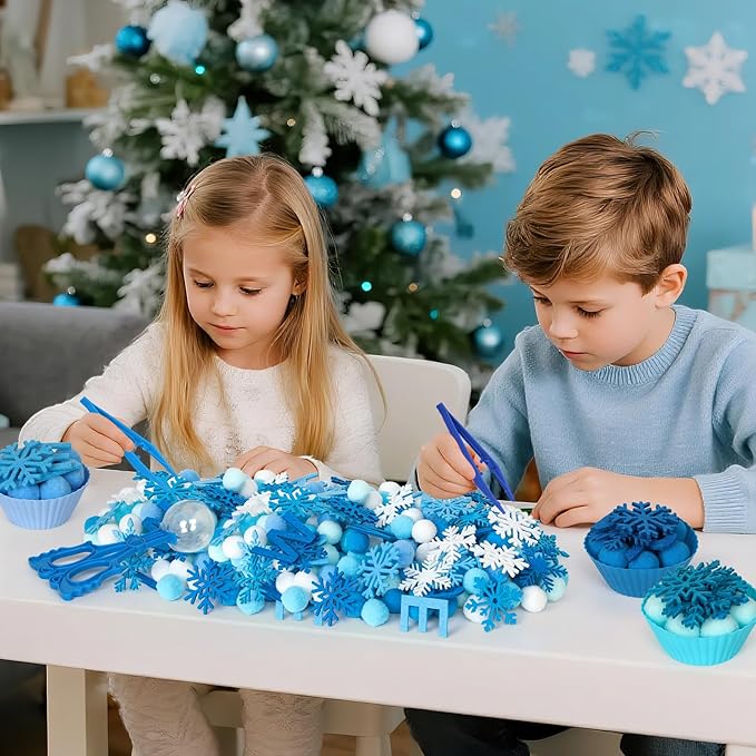 212 Pcs Winter Sensory Bin Items Hello Winter Snowflake Counting Sorting Sensory Bin Filler Fine Motor Toys Snowflake Counts Winter Xmas Counting Toys for Preschool Education Activities