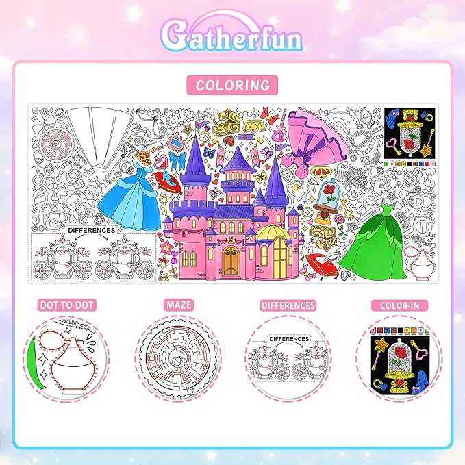 Gatherfun Princess Party Giant Coloring Poster - 31.5 x 72 Inches - Versatile Classroom Wall Decor & Birthday Activity - Princess Poster or Table Cover for School Parties & Special Events