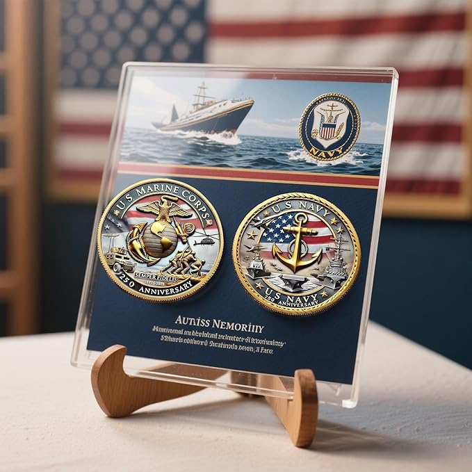 Marine Corps 250th Anniversary Challenge Coin – USMC Military Collectible with Gold Edge, Double-Sided Relief, Enamel Finish – Veteran Gift, Patriotic Souvenir (1775–2025)
