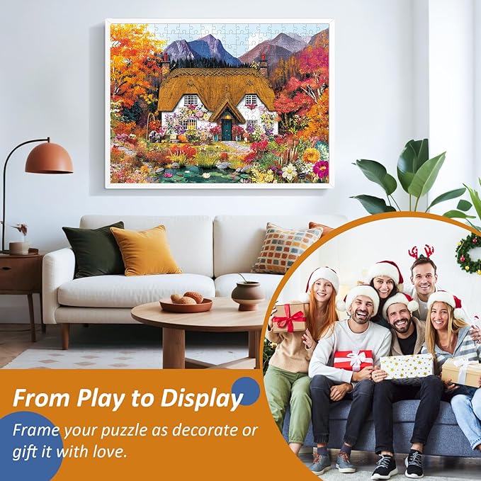 300 Piece Puzzles for Adults,Pumpkin Cottage Puzzles for Kids Teen Adults,Autumn Forest Scenery Jigsaw Puzzle 300 Pieces,Interlock Perfectly Letter on Back,Family Activity Game Night Gifts,20.5x15 in