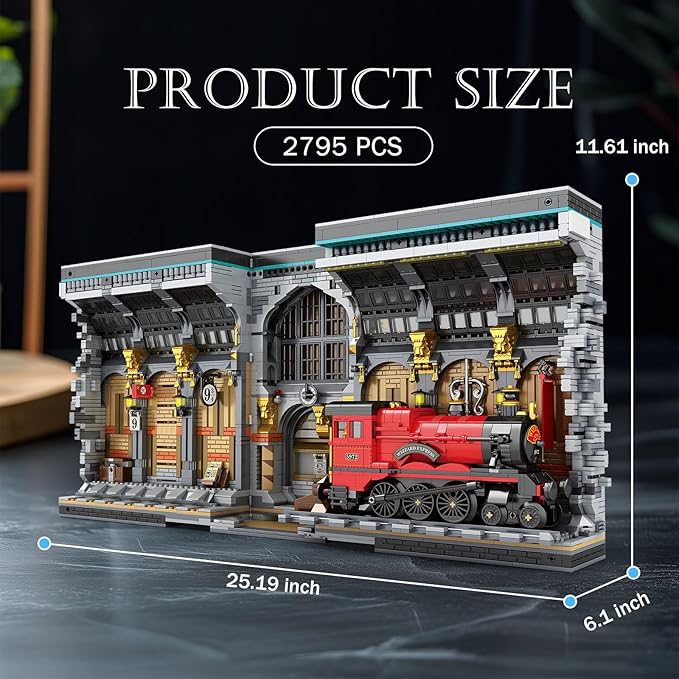 Reobrix Magic Train Booknook Building Set with Lights, Creative Bookends Building Kit 66031, Bookshelf Home Decor, 2795 PCS Book Nook Model Toy Kit, Gift for Teens 14+ and Adults
