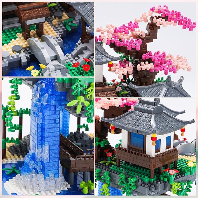 Cherry Blossom Treehouse Micro Mini Building Block Sets with Acrylic Display Box Japanese Bonsai Tree Peach Blossom Pool Architecture Building Model Toy Gift for Adults 2500 Pieces