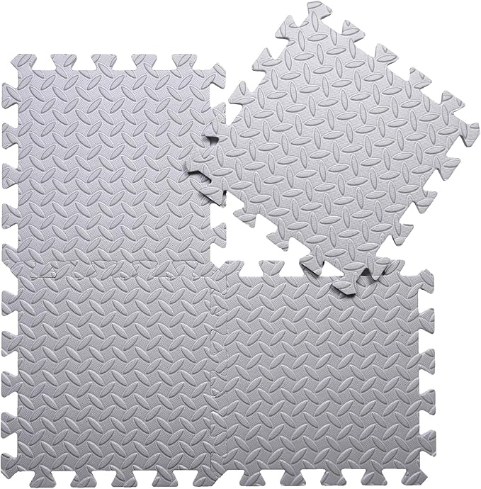 Coolcandy EVA Foam Play Mat, 16 Tiles Colorful Baby Play Mat, Square Kids Playmat with Solid Colored, 0.4" Thickened Interlocking Foam Floor Tiles, Puzzle Play Mat for Baby Exercise, Playing (Gray)