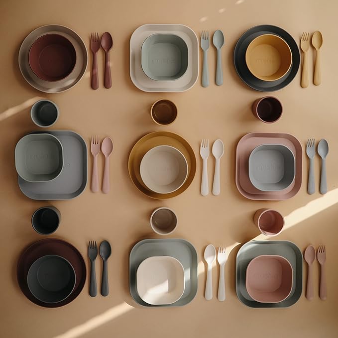 mushie Square Dinnerware Bowls for Kids | Made in Denmark, Set of 2 (Cloud)