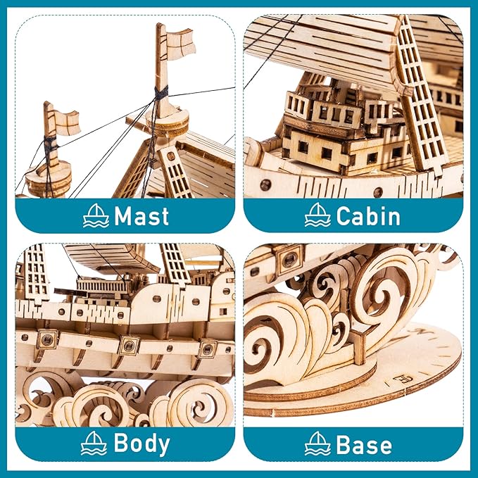 RoWood 3D Wooden Puzzle for Adults, Vintage Wooden Watercraft Model Sailboat Kit to Build, Best Gift Ideas Crafts Kit for Adults - Sailling Ship