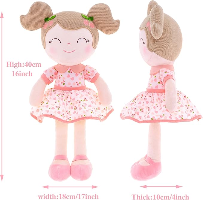 Gloveleya Baby Doll Girl Gifts Plush Toys Soft Dolls Baby Gifts Cherry Girl Pink 14 Inches with Gift Box…