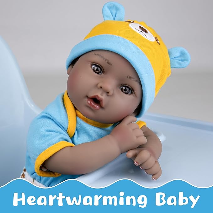 Lifelike Reborn Baby Doll, 18-Inch Realistic African American Baby Dolls Weighted Newborn Boy Doll Soft Cloth Body Real Life Dolls Gift for Kids 3+, Complete with Clothes and Toy Accessories