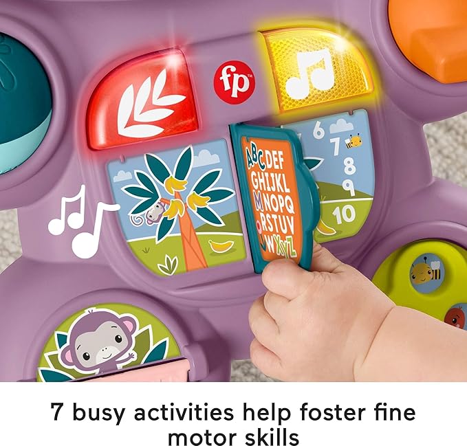 Fisher-Price Baby Push Toy Learn with Me Purple Monkey Walker Musical Learning Activity with Lights for Infants Ages 6+ Months