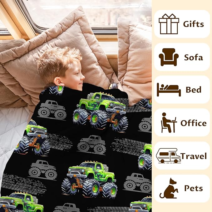 Boys Blanket Gift Truck Throw Blankets for Kids Adults, 50x60 Inches Lightweight Throw for Sofa Couch Bed Car