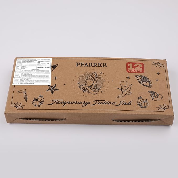 PFARRER Temporary Tattoo Kit12 Bottles Color Temporary Tattoo Ink,49 Big Pcs Stencils Kit for Body Paint DIY Fake Tattoos for Kids(Black*2,Red,Green,Blue,Pink,Grey,Navy,Yellow,Purple,Brown,Orange)