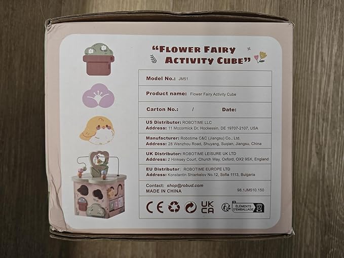 ROBUD Wooden Activity Cube, Educational Wooden Toys with 7 Functional Areas, Montessori Toys for 1+ Year Old Boys & Girls, Flower Bush Theme