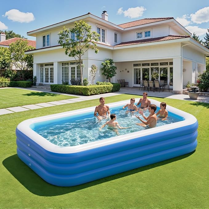 Inflatable Pool for Kids and Adults, 115" x 68" x 22" Blow Up Pools, Rectangular Family Swimming Pool