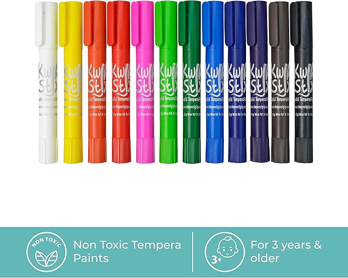 Kwik Stix Solid Tempera Paints, Thin Stix Paint Pens, Super Quick Drying, 6 Neon, 6 Metalix & 12 Classic Vibrant Colors - 24 Pack - TPG-620