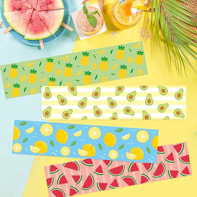 BeYumi Summer Fruits Border Trim - 80Pcs Back to School Fruits Bulletin Board Borders Watermelon Pineapple Lemon Avocado Decor Classroom Office Chalkboard Poster Summer Holiday Party Decoration