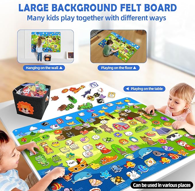 204Pcs Animals Felt Busy Board Story Set with Storage Bag Preschool Large Wall Storyboard Forest Themed Early Learning Interactive Play Kit Wall Hanging Gift for Toddlers Kids 40 X 28 Inch