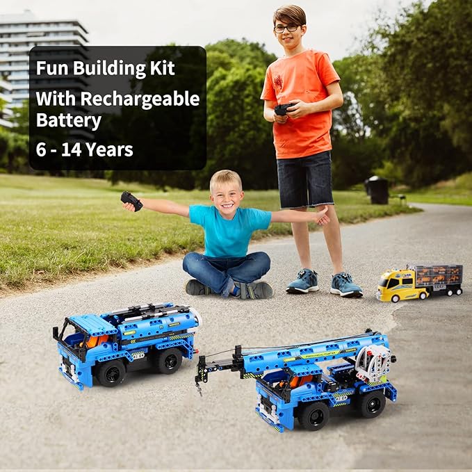 Remote Control Building Toys, 2-in-1 Technic Vehicle Building Kits for Boys Age 8-12, Construction Erector Set Crane Truck Build Model for Boys Girls