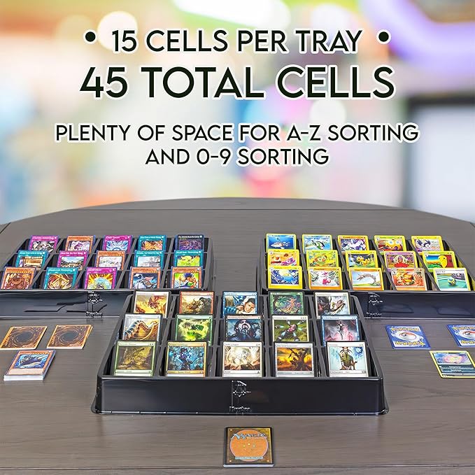 Toy Vault Trading Card Sorting Trays and Dealer Trays (3-Pack, 15-Slot); Large Black Card Tray Organizer for CCG Games and Board Games