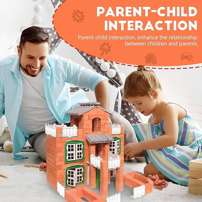 Brick and Mortar Construction Set, DIY Building Blocks for Kids Ages 6+, STEM Construction Kit, Versatile Creative Play, Great Birthday Gift