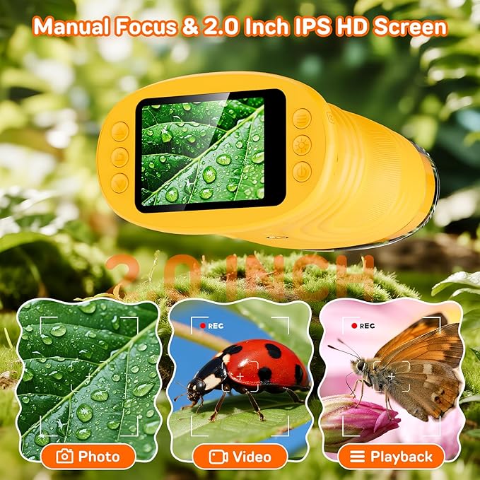 1000X Handheld Digital Microscope for Kids with 2.0" IPS Screen, Portable STEM Science Lab Toy, Rechargeable Pocket Microscope Educational Gift for Boys & Girls Age 4-6 8-12, Orange