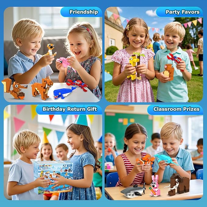 HOGOKIDS 24 Pack Large Building Set Party Favors for Kids – 1000 PCS Mini Blocks Toy to Build Realistic Animals, Goodie Bag Stuffers Classroom Prizes Easter Birthday Gifts for Boys Girls Ages 6-12