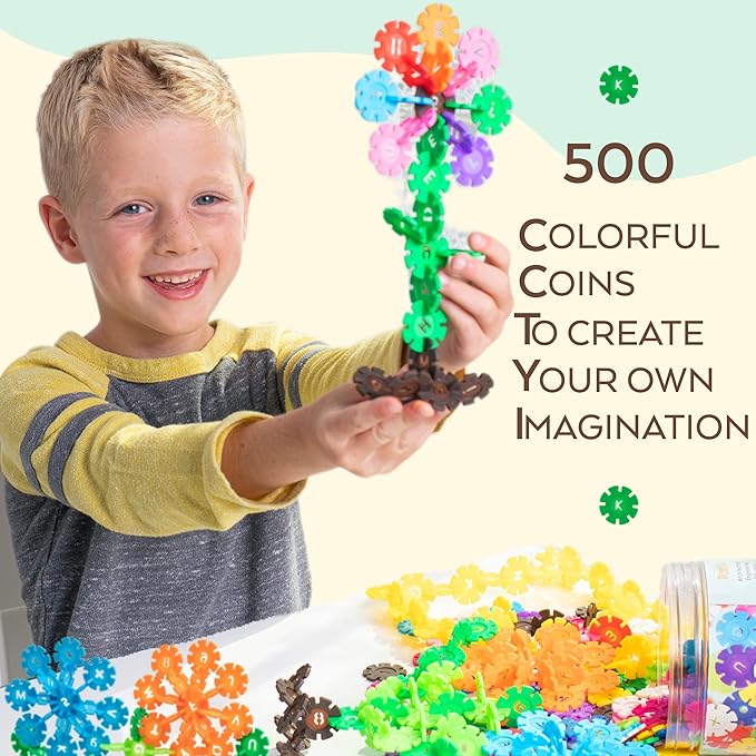 Smart Coins 500 Pieces Interlocking Discs Set, Kids STEM Toys, Kindergarten Classroom Must Haves