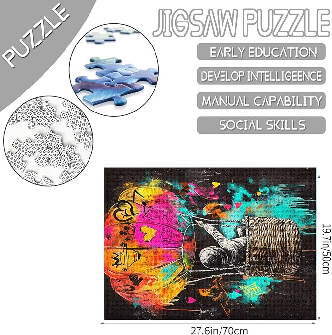 Tucocoo 1000 Pieces Jigsaw Puzzles for Adults Banksy Colorful Graffiti Puzzle Hot Air Balloon Street Art Puzzles for Challenging Family Activity Educational Game DIY Crafts Puzzle Wall Decor Gifts