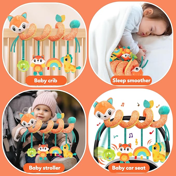 Baby Car Seat Toys Activity Stroller Toy for Boys Girls 0 3 6 9 10 12 Months, Spiral Hanging Plush Toys,Baby Shower Thank You Gift, Medium