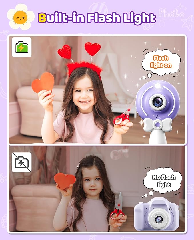 TEKFUN Kids Camera Toy for Girls - Birthday Girl Gifts with Magic Wand Design - Digital Video Camera for Kids with 32GB SD Card - Easter Basket Essentials for Girl 2 3 4 5 6 Year Olds, Purple
