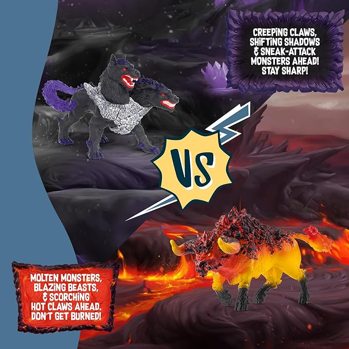 Schleich Eldrador Creatures - 71 PC BattleCave Arena Lava Vs. Shadow Playset - Lava Bull and Shadow Hound Set - Animal Monster Figurines for Boys and Girls - Fun Beast Toys for Kids Ages 7+ | 42673