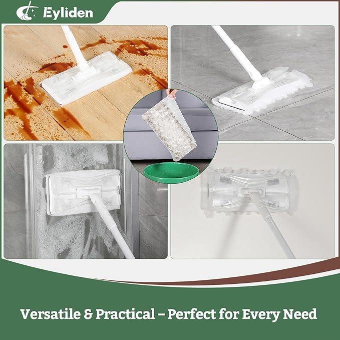 Eyliden Sweeper Mop with 58" Long Handle, 36 Disposable Refills - 12 Heavy-Duty Pet Hair Cleaning Pads, 24 Dry Sweeping Cloths, Dry Dust Mops Kit for Multi Surface Floor Cleaning (White)