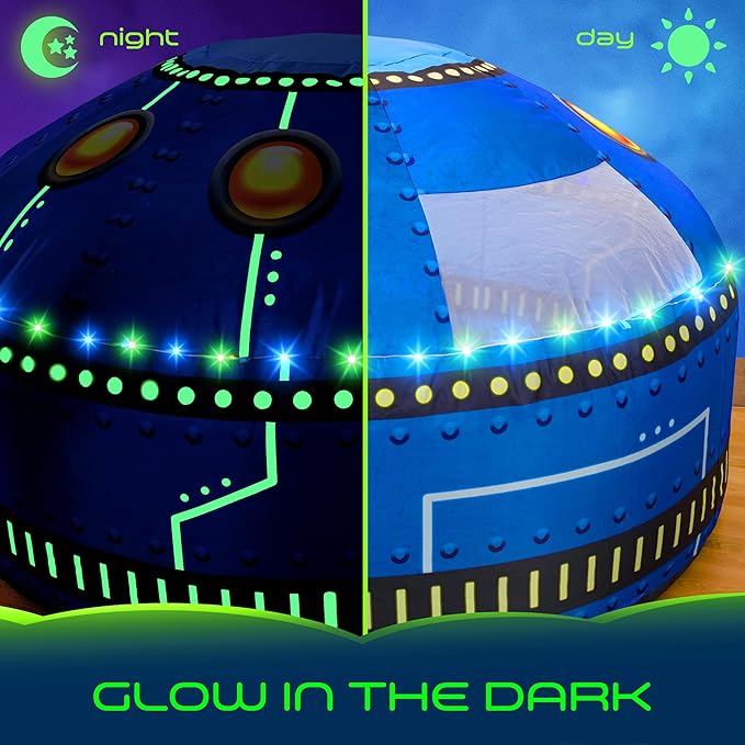 W&O Glowing UFO Aerodome with LED Lights & UFO Sound Button – Glows in The Dark, Offering an Extraordinary Space Adventure for Kids Ages 3-12 (Fan Not Included)