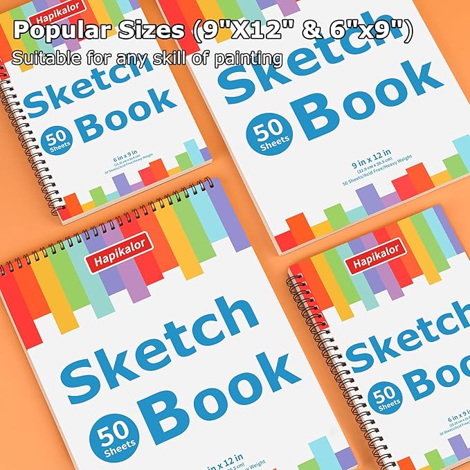 Hapikalor Drawing Pad for Kids, Sketch Pads 50 Sheets, 3-Pack Kids Travel Activities Spiral Bound Drawing Books Bulk 6" x 9 ", Drawing Paper for Kids 9-12