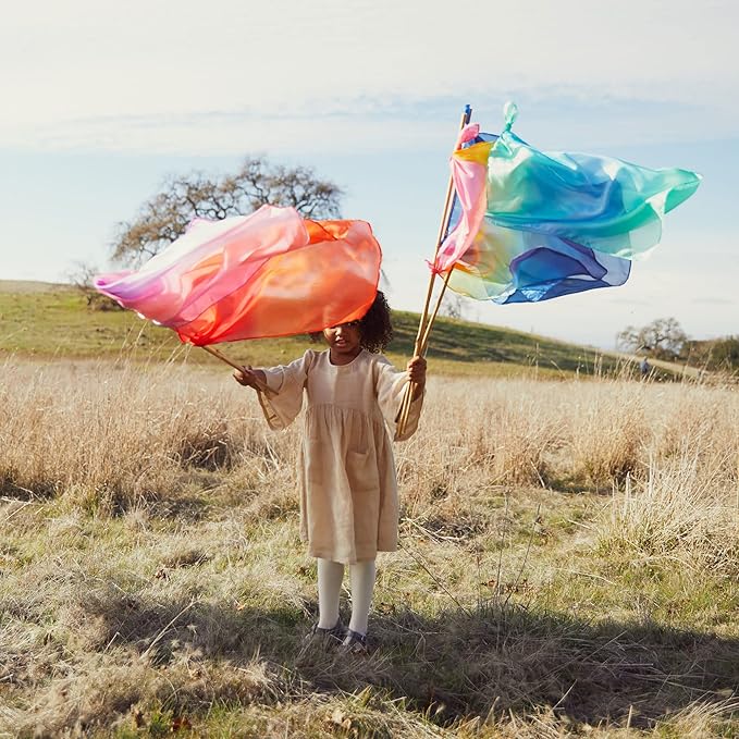 Sarah's Silks - Set of 2 Mini Playsilks, 100% Silk 21" Square Scarf for Dance, Movement and Pretend Play - Blossom and Sea