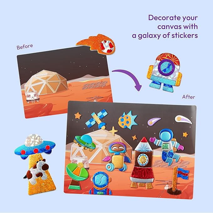 Klever Kits Outer Space Foil Art Kit for Kids - Arts & Crafts Supplies, Mess Free Coloring, Galaxy Foil Foam Stickers, Creative Travel Toys, Birthday Gifts for Boys & Girls Ages 4 and Up
