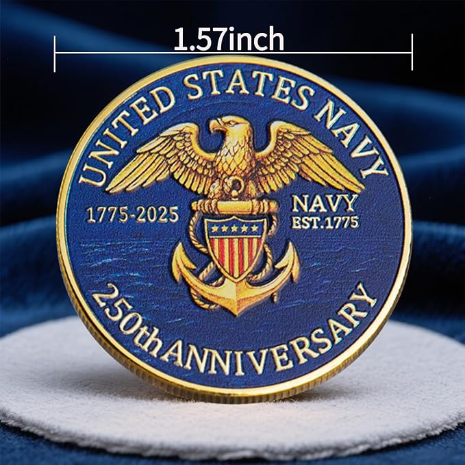 250th Anniversary U.S. Armed Forces Commemorative Coin - Patriotic Military Collectible with Engraved Service Branch Insignia，Patriotic Marine Corps Collectible (Navy)