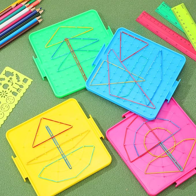 Lenwen 40 Pcs Double Sided Geoboard Math Manipulatives Geoboard with Rubber Bands 6.3 Inch Plastic Educational Graphical Toy for Learning Creativity