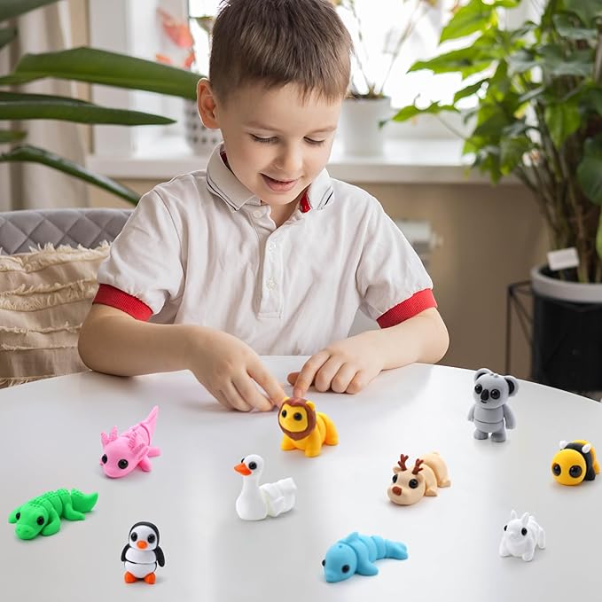 JOYIN 12 Pcs 3D Printed Animals Set, Mini Animals 3D Printed Toys - Cute Articulated Flexible Figurines Fidget Toys for Party Favors Birthday Gifts Desk Pets Office Home Decor
