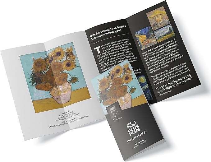 Plus Plus Inspired Art History Building Set, 3D Painting Kit & Craft Supplies for Kids, 350 Mini Interlocking Open Ended Pieces - Van Gogh, Sunflowers