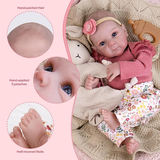 Aori Reborn Baby Dolls Girl - 20 Inch Realistic Newborn Lifelike Baby Doll with Hand-Painted Features - Weighted Cloth Body Cuddle Companion Doll with Outfits, Gift for Kids 3+ & Collectors